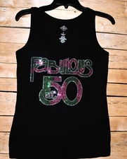 50th birthday rhinestone  bling  sleeveless tank  size medium Fabulous at 50