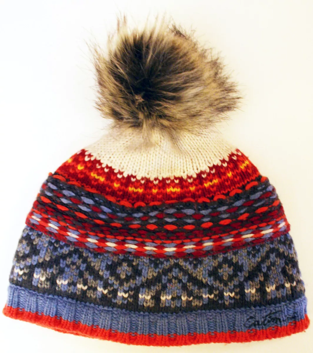 CATIMINI bonnet COMME NEUF doublé polaire, à pompon fourrure, 54