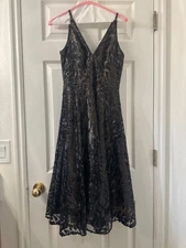 Dress The Population Womens Black Elisa Sequin Fit & Flare Dress Size M