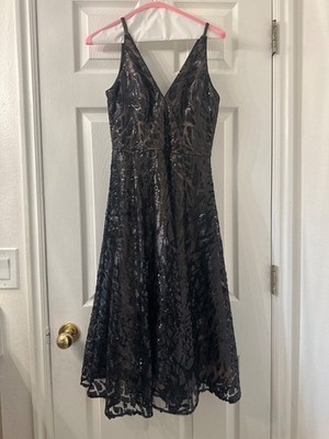Dress The Population Womens Black Elisa Sequin Fit & Flare Dress Size M