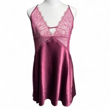 Victoria s Secret Maroon Satin Lace Slip Dress Chemise Large Y2K inspired