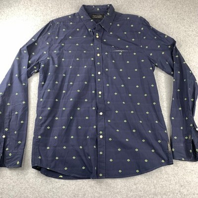 Scotch & Soda Button Up Shirt Large Navy Blue Green Geometric Print Long Slv