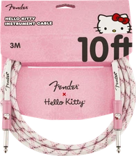 Fender X Hello Kitty Official 10' ft Instrument/Guitar Cable, Woven White/Pink