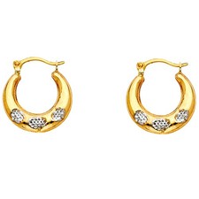14k Two-Color Gold Simple Studded Hoop Hinge Clasp Promise Heart Earrings