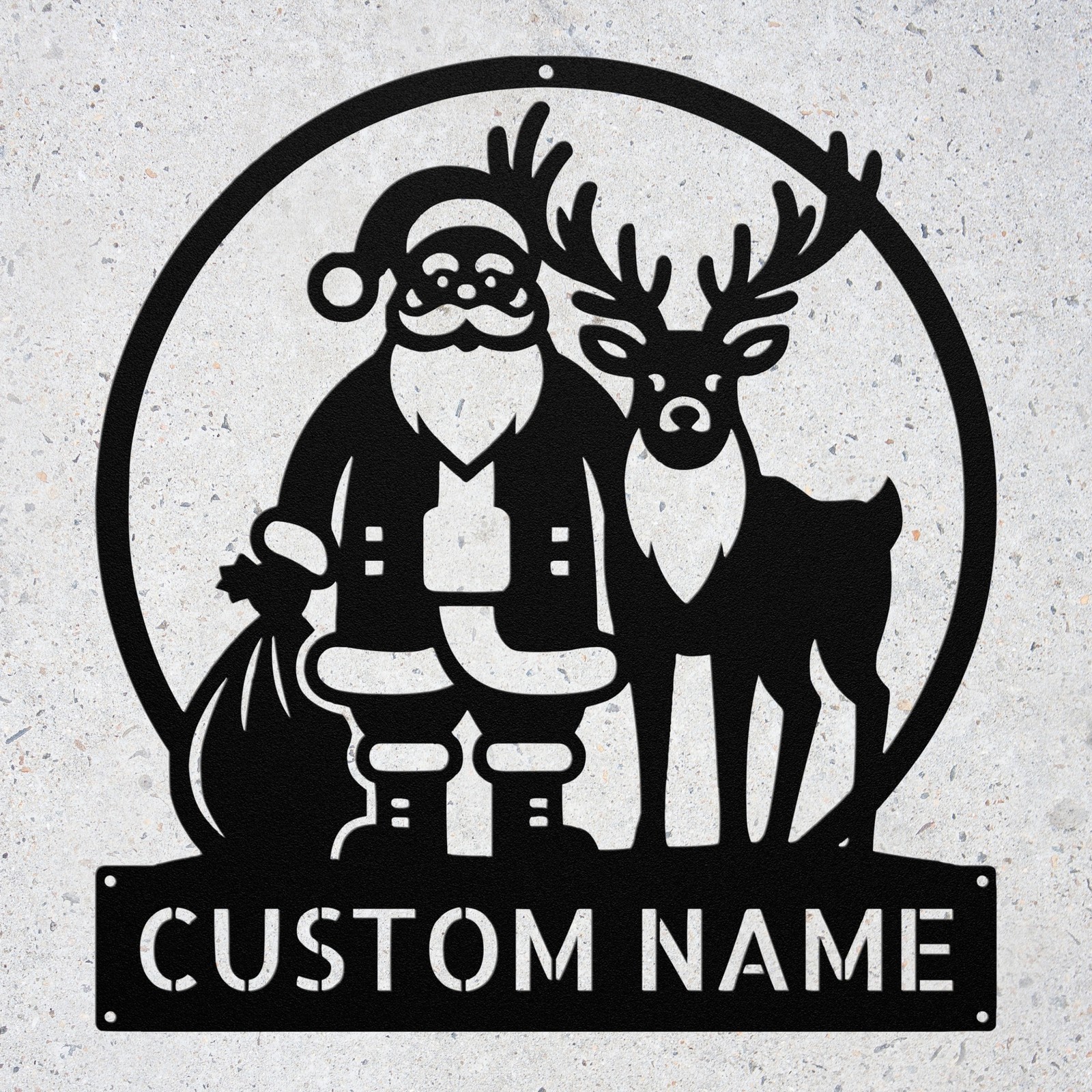 Personalized Santa and Reindeer Metal Art Sign Custom Christmas Wall Decor