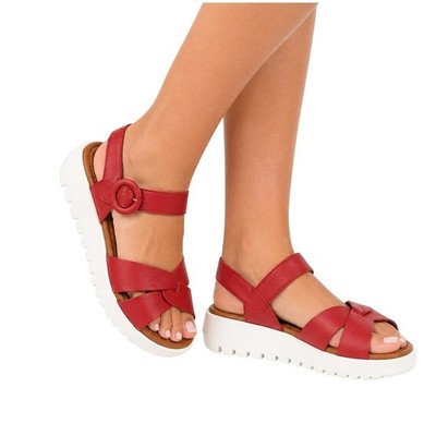 Unisa Womens Red Pebbled Faux Leather Platform Slingback Sandals Size 10