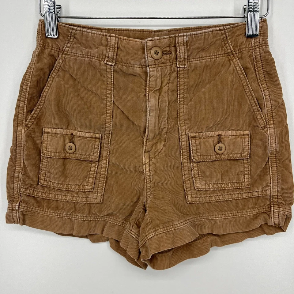 American Eagle Corduroy Cargo Shorts Women's Size 000 Brown '90s Boyfriend - Image 3 of 4