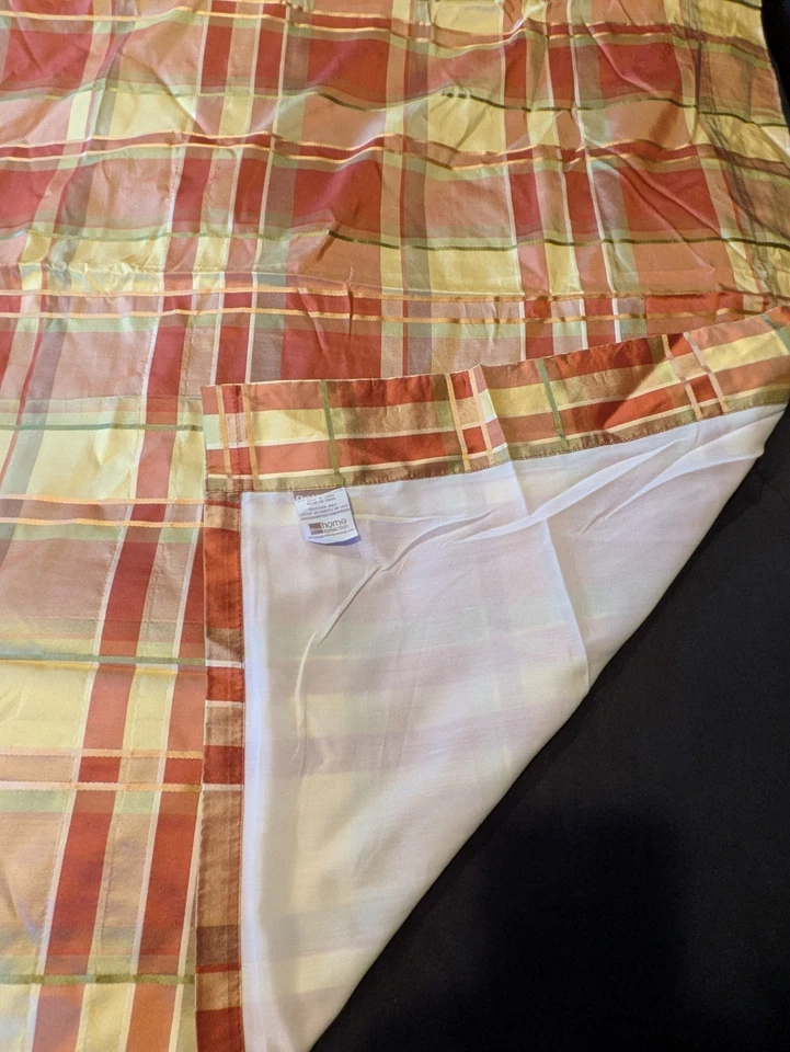 JC Penny Chris Madden Silk Curtain Panels Set of 2 Gold Rust Plaid Lined 84 x 41 - Image 3 of 4