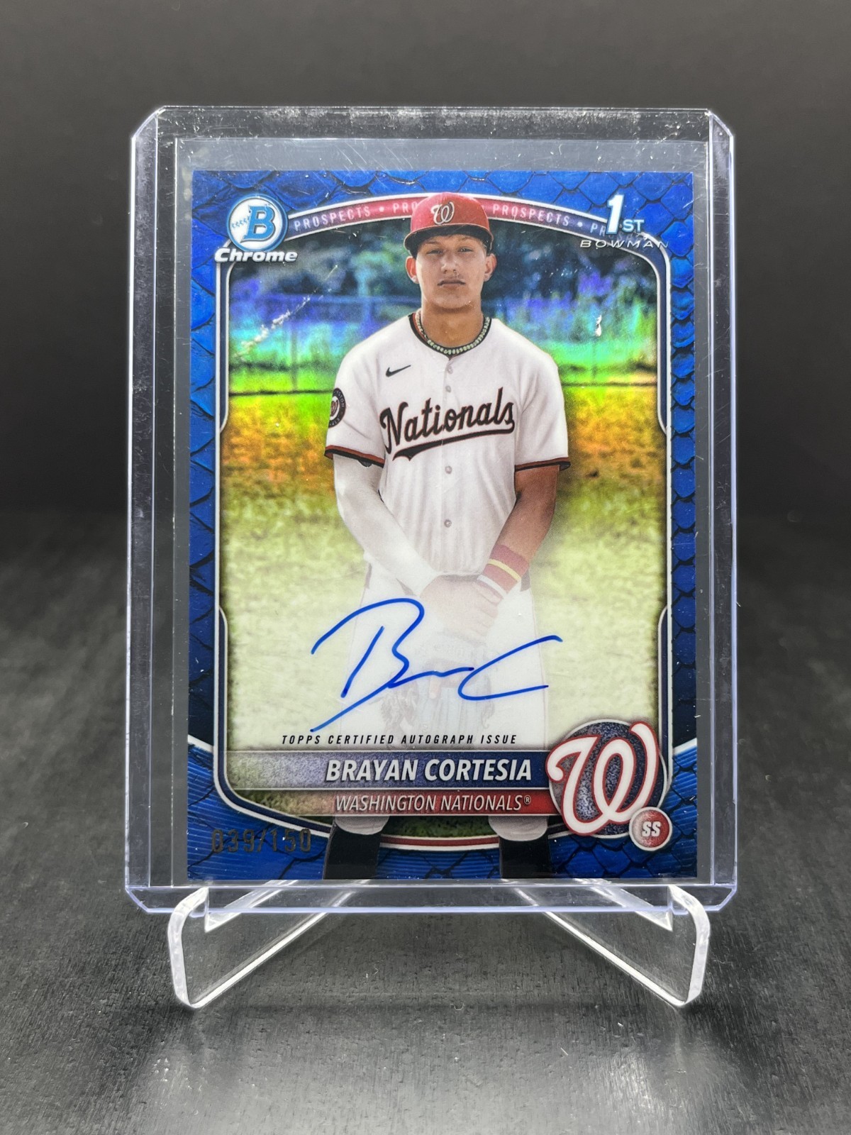 2025 Bowman Chrome Brayan Cortesia 1st Autograph Blue Reptilian 039/150 #CPA-BC