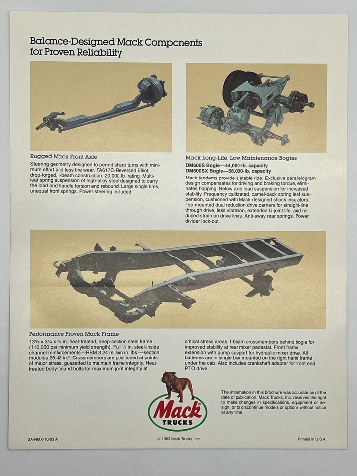1983 MACK DM Model DM600S DM600SX Maxidyne Maxitorque Engine Truck Brochure - Image 4 of 4