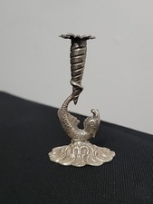 Antico 800 Argento Delfino Pesce Figurale Mini Candelabro Europa Art Nouveau 31g
