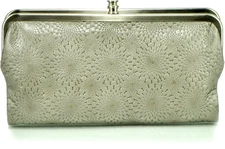 HOBO INTERNATIONAL LAUREN EMBOSSED Wallet Clutch in STONE GREY Gold Hardware