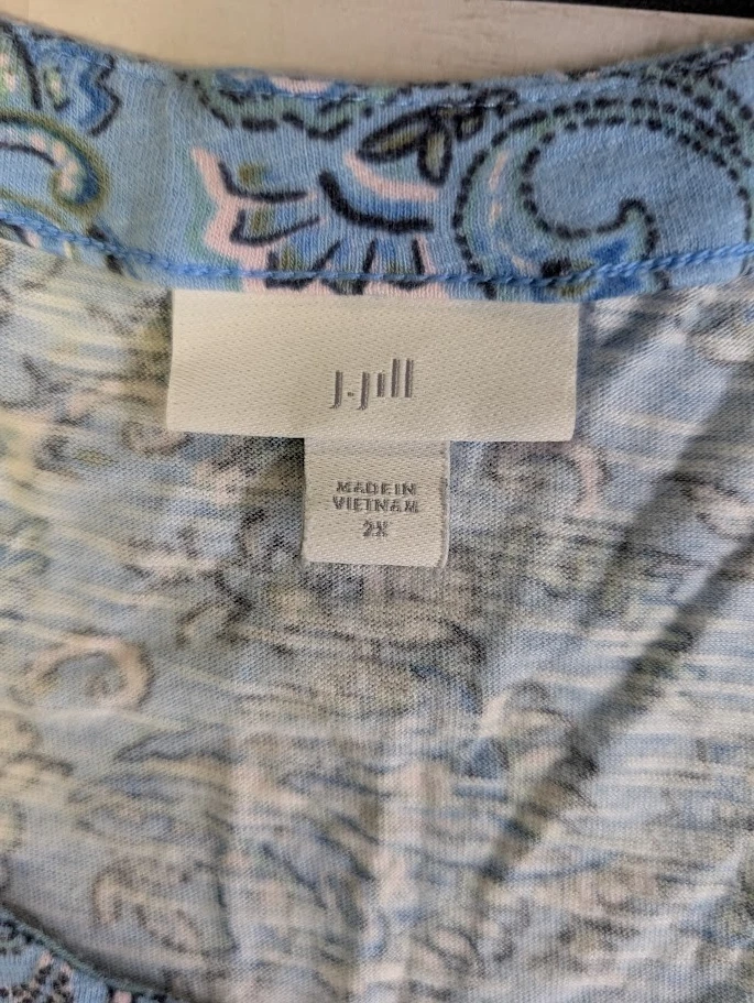 J Jill Size 2X Blue Paisley 3/4 Balloon Sleeve Womens Blouse - Image 2 of 4