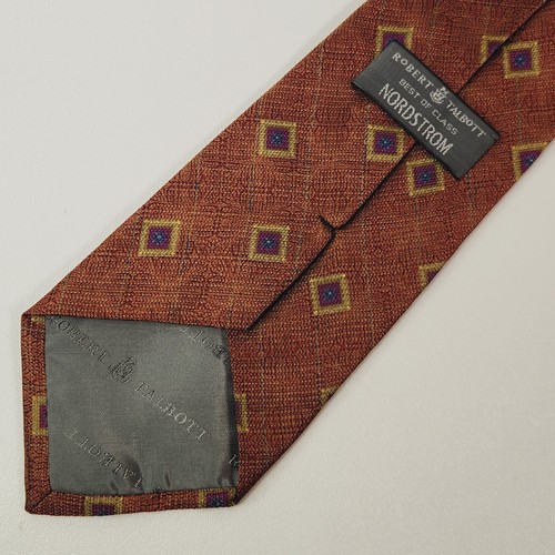 ROBERT TALBOTT NORDSTROM Necktie Mens 58" x 4" Orange Geometric Square - Picture 3 of 7