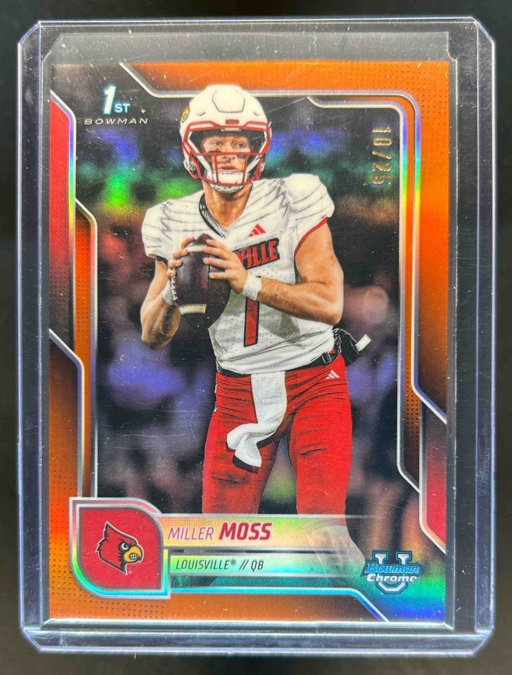 2025 Bowman Chrome University Miller Moss Orange Refractor 1st Prospect #10/25