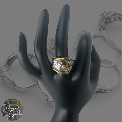 Silver Gold Tone Belt Buckle Design Metal Ring Alloy Fashion Jewelry Size 10.5