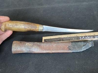 Vintage J. Marttiini Rapala Fish Fillet Knife Finland Leather Sheath FULL TANG