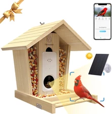 Smart Bird Feeder with Camera Solar Powered, Wood Bird Feeder with Camera,Watchi
