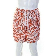 ONIA Charles Shorts 7" Bermuda Palm Swim Trunks, Coral/White, Size 2XL