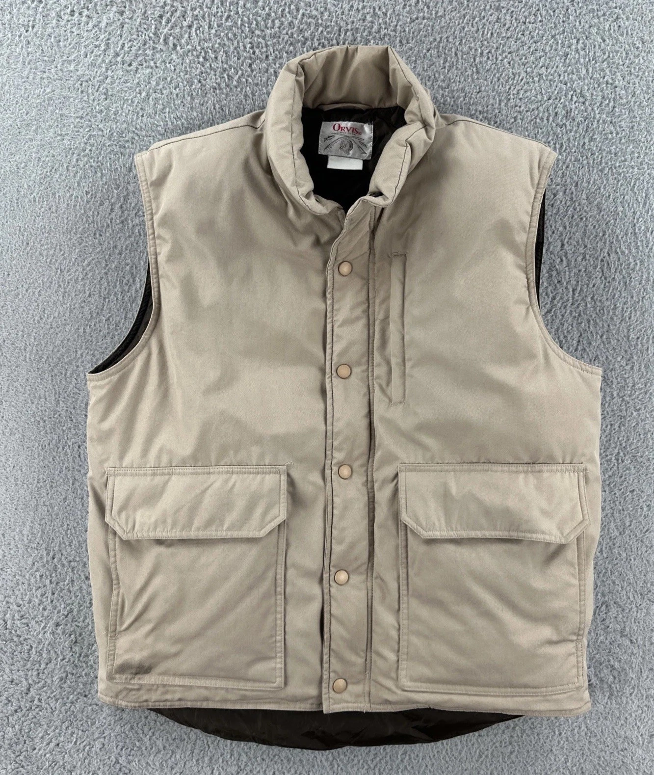 Vintage Orvis Men’s Size Large Beige Goose Down Vest Outdoor Hiking Camping EUC