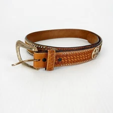 Ranger Belt Company Handtooled Leather Western Fur Gold Cross