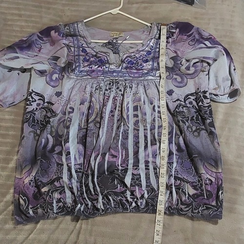 Live & Let Live Peasant Top Women 2X Hippycore Boho Bling Embroidery Y2K - Picture 10 of 10