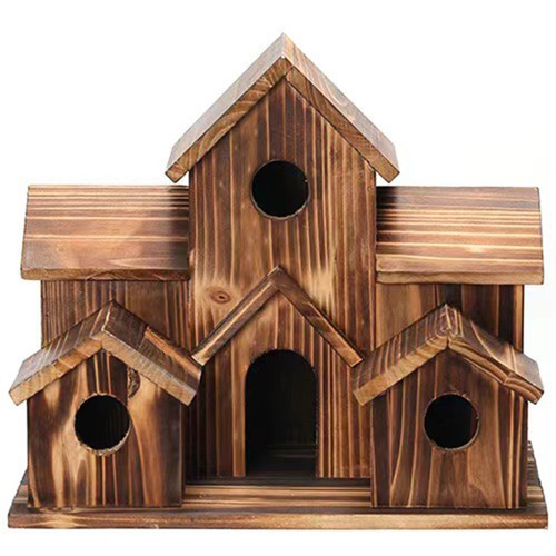 Outside Wooden Bird Houses Hanging 6 Hole Handmade Natural Bird House Yard New - Picture 3 of 13