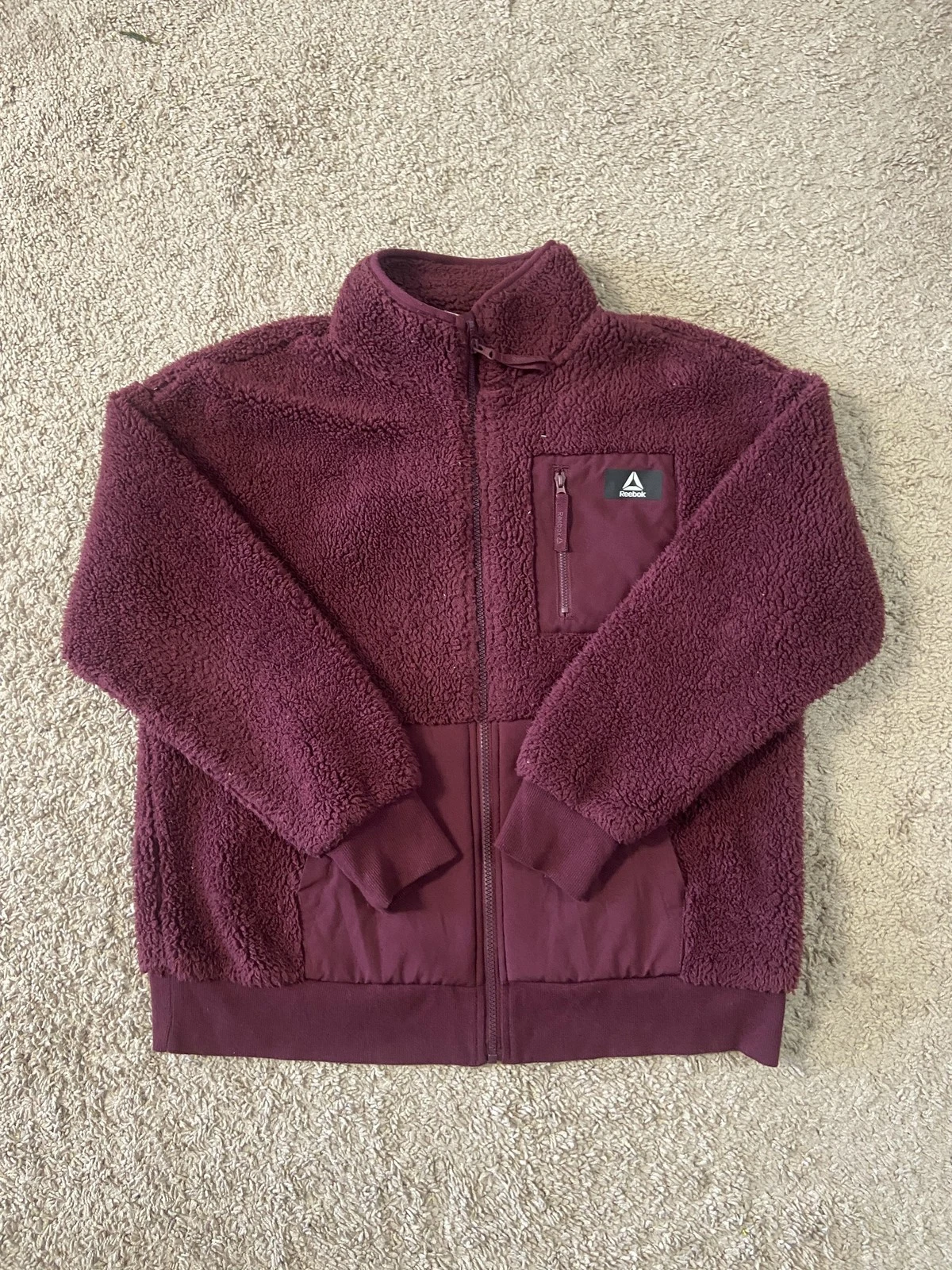 Reebok Jacket Mens Large Purple Fleece Full Zip Sherpa Lined Bomber Outdoor