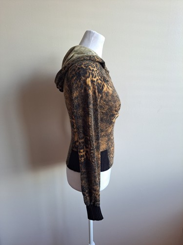 Women's Leopard Print Quarter-Zip Hoodie Sweater Shirt Size XS - Picture 5 of 14