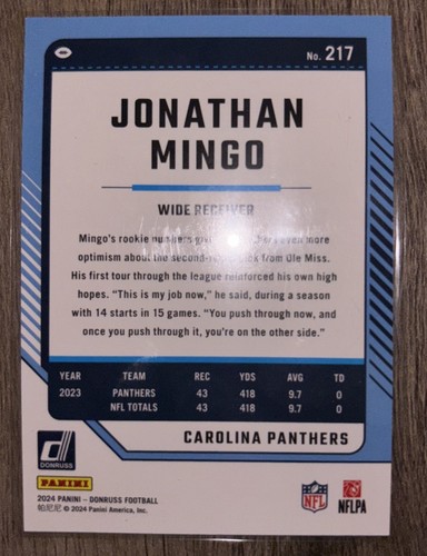 2024 Donruss Press Proof Gold #217 Jonathan Mingo 40/50 PANTHERS - Picture 7 of 8