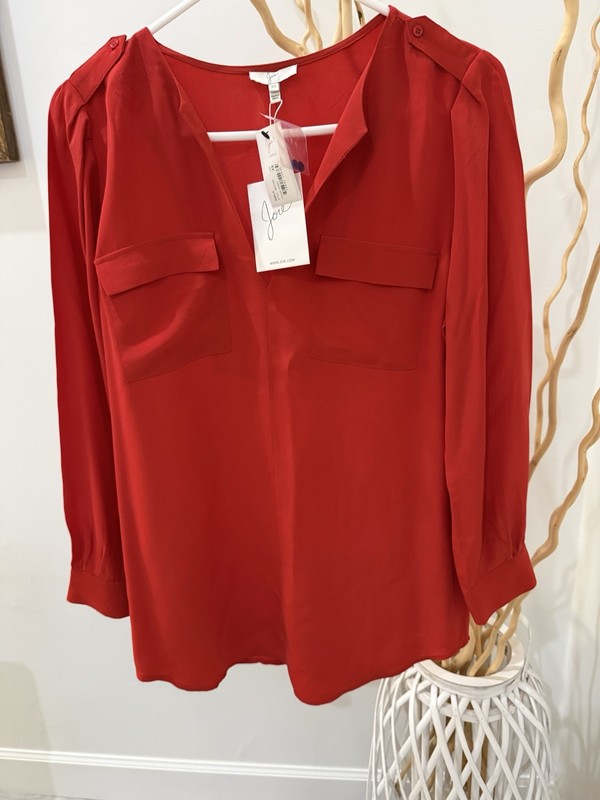 Joie Red Top XS Long Sleeve Silk Blouse XS
