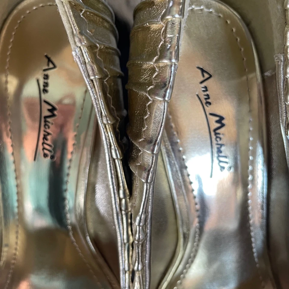 Anne Michelle золотые каблуки Stiletto нарядный вечеринки с открытым носком размер 7 GLDPU - Изображение 2 из 4