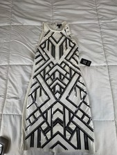 Express Sequin Geometric Bodycon Dress Ivory Black XS Sleeveless NWT $98