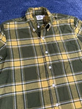 Flint and Tinder Shirt Men's Small Flannel Plaid Green Yellow USA Made Button Up