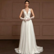 Sleeveless Deep VNeck Chiffon Wedding Dress Lace Trim A‑Line Elegant Bridal Gown
