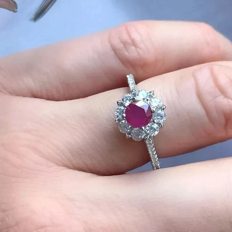 1.75 Ct Natural Ruby & Diamond Wedding Proposal Ring 14K Solid White Gold SizALL - Image 2 of 4