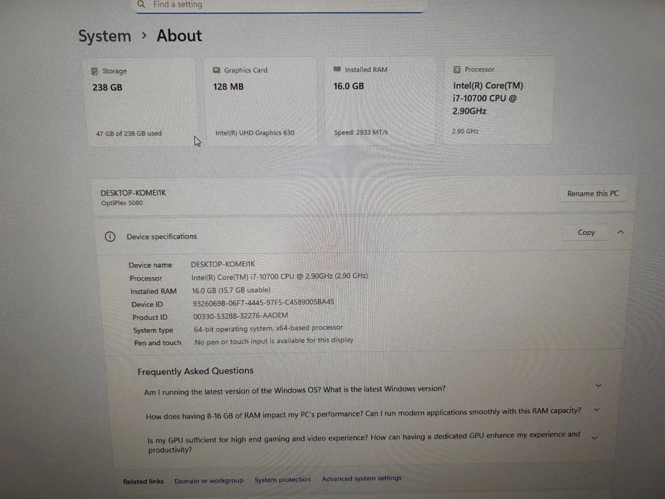 Dell Optiplex 5080 SF i7 10th Gen- 16GB RAM+ 256GB NVME + Win11 Pro - Image 2 of 4