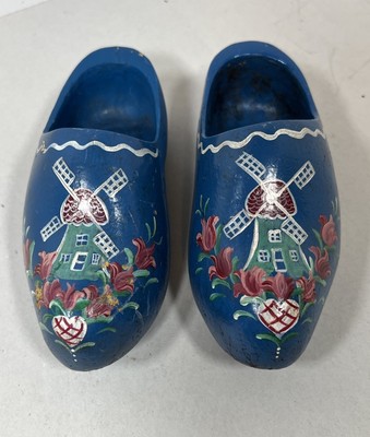 Beautiful Vintage Wooden Clogs Hand Made Hand Painted From Holland 6.5  Long