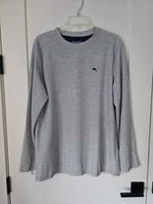Tommy Bahama Long Sleeve Men's M Crewneck Shirt Gray Waffle Knit Marlin
