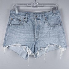 Levi s 501 Original High Rise Denim Shorts W29 Button Fly Distressed
