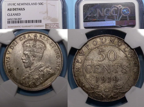 1919C NEWFOUNDLAND 50 CENTS NGC AU CANADA AUCTION COMP $107 #VAM-55x