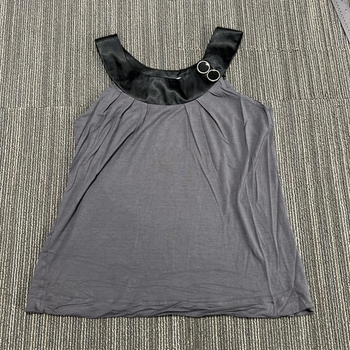 Charlotte Russe Tank Top Shirt Womens Large Gray Black Dress Rayon