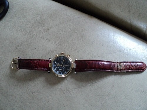 Stauer 27 Jewels Automatic Watch Moonphase Calendar Gold Tone Leather Strap GWO - Picture 3 of 10