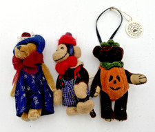 3 BOYDS BEARS WUZZIES TRICKEY, MONKEY TOODLES TATUM BLUE DRESS 3.5" TALL