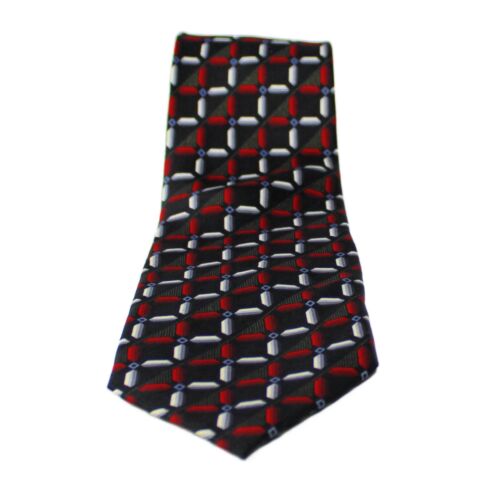 Kilburne And Finch Neck Tie 100% Silk Geometric Black Red Grey 1990s Vintage - Picture 2 of 6
