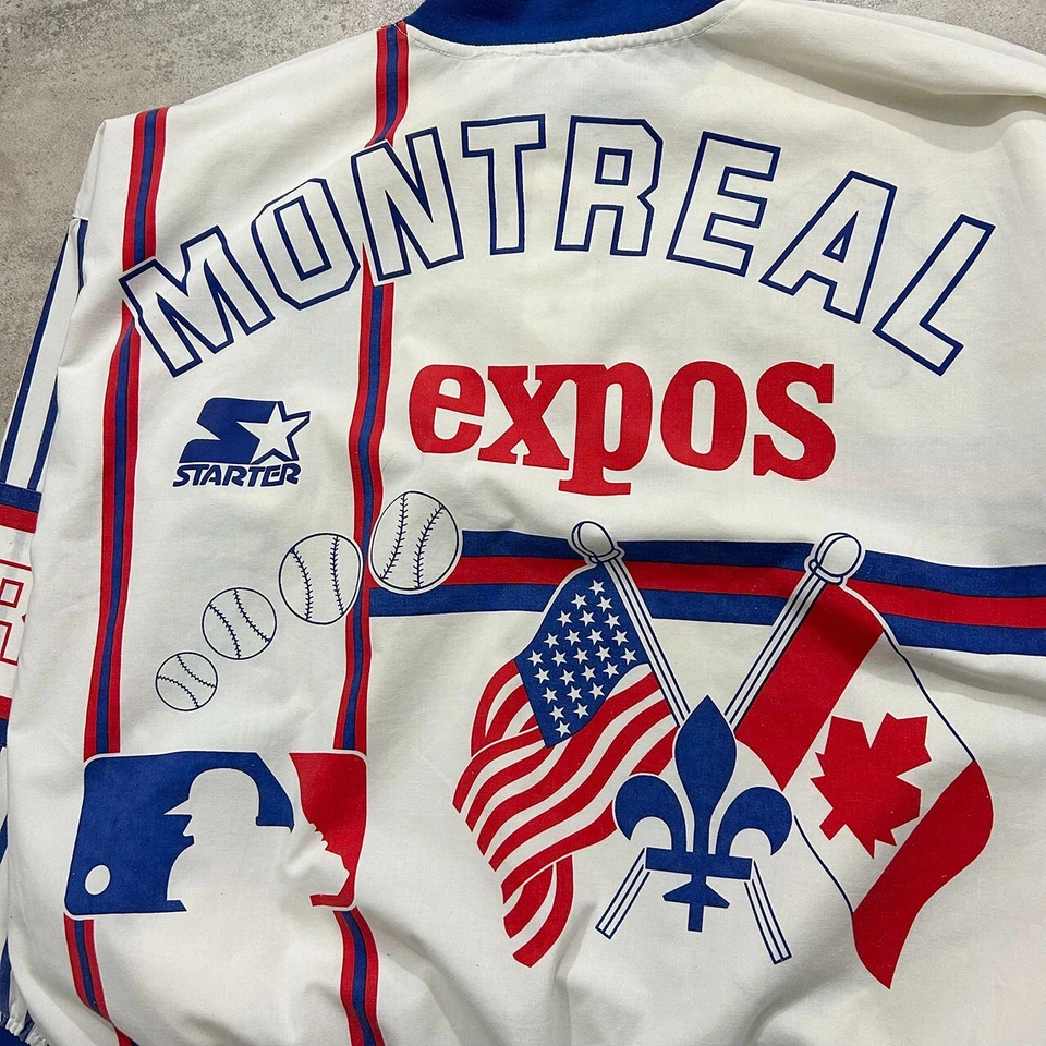 VTG 80s 90s MLB MONTREAL EXPOS STARTER PULLOVER JACKET AOP SIZE XL - Image 4 of 4