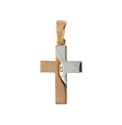 FACHHANDEL-DIREKT Kreuz Anhänger Zirkonia zur Kommunion Taufe mit Kette Echt Silber 925 Rosè Gold