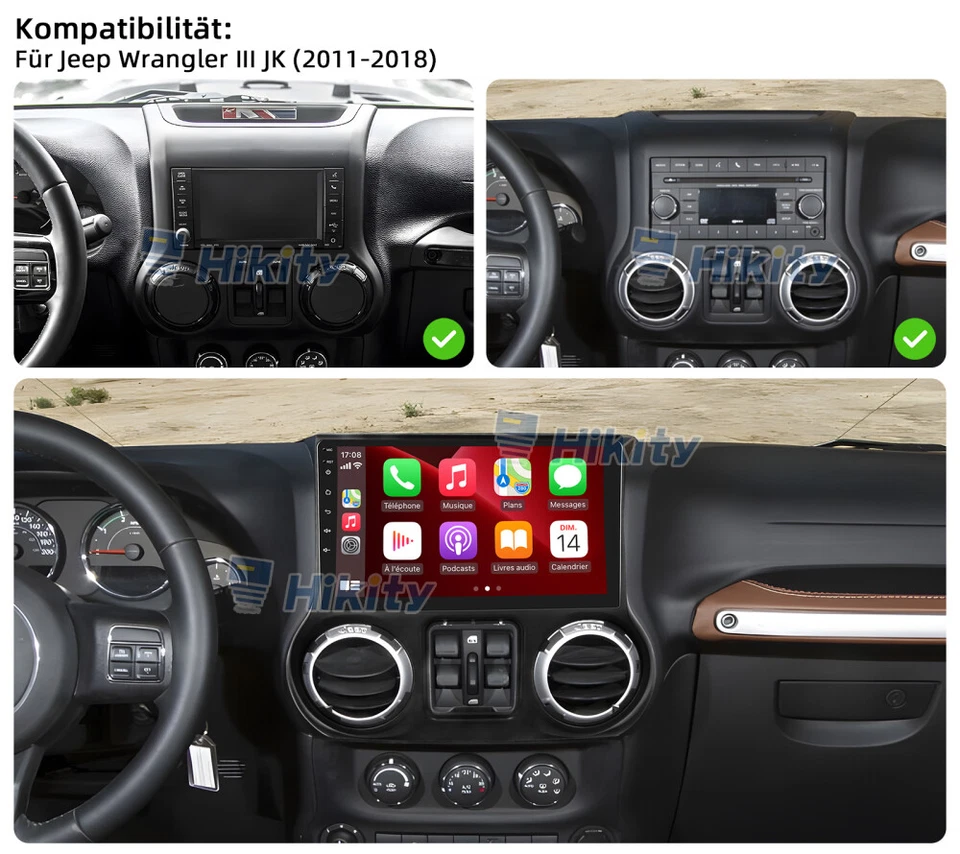 DAB+ Android 15 Apple CarPlay Autoradio Für Jeep Wrangler 3 JK 11-18 GPS Navi BT - Bild 2 von 4