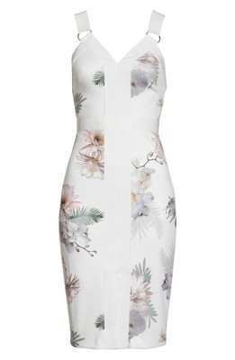 NWT TED BAKER Haarlow in White Floral Fitted Pencil Sheath Dress 1 / US 0-2 XS