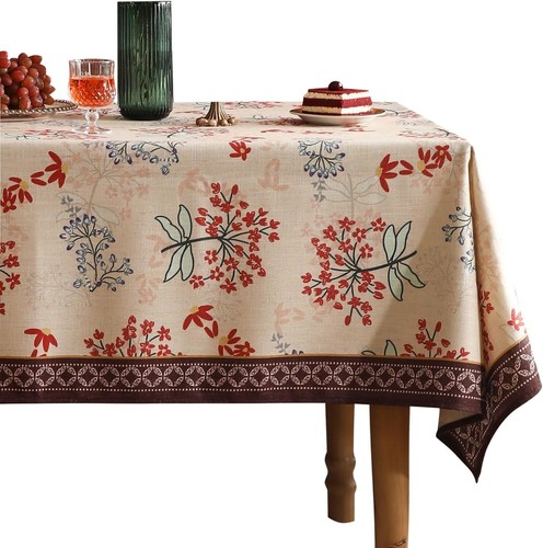 Country Rustic Floral Table Cover 63" x 87" - Hand-Painted French Linen Elegance - Picture 3 of 11